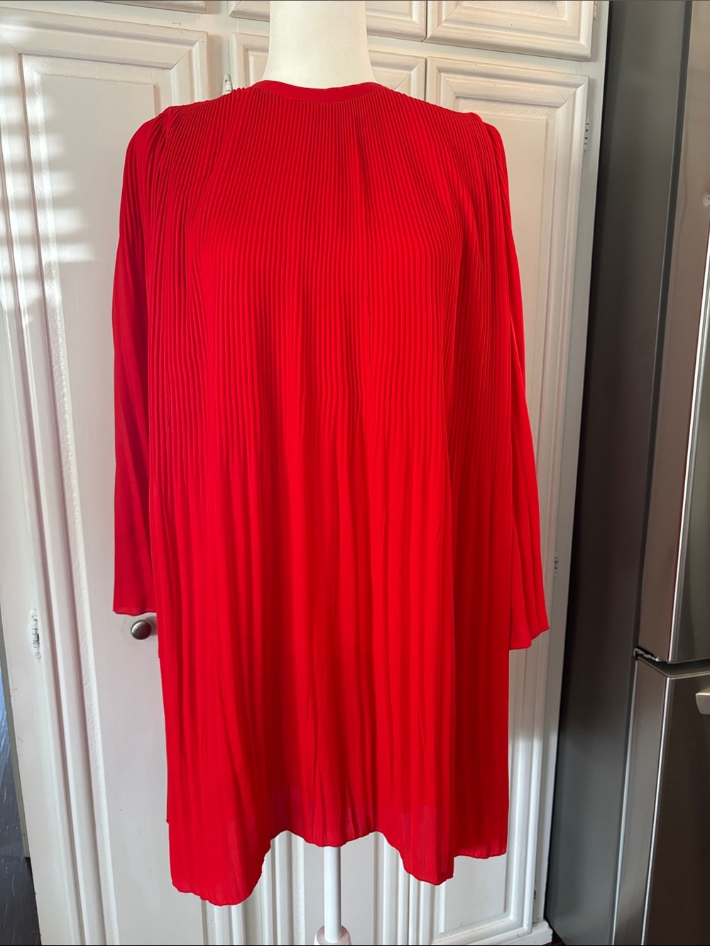 ZARA Women's Red Pleated Long-Sleeve Dress szXS